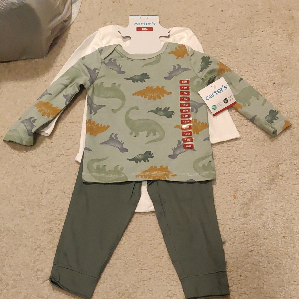 New!Carter's baby little boy Long sleeve, dinosaur 3 Piece Set Vintage Inspired